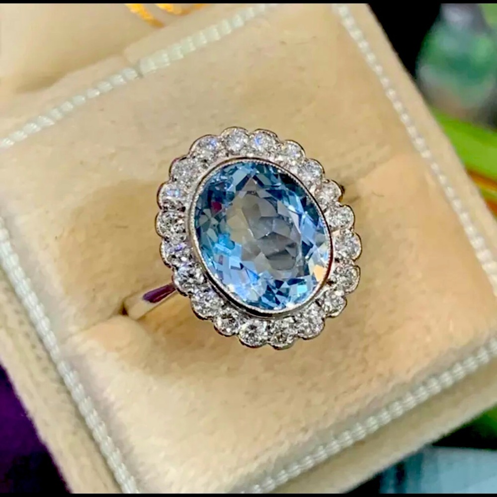❗️SALE❗️925 Sterling Silver Stamped Oval Aquamarine Ring